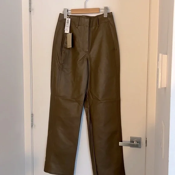 Aritzia Olive Green Straight-Leg Pants - Picture 2 of 9